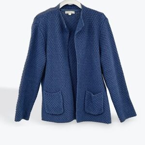 ORVIS Blue Textured Knit Cotton Cardigan Blazer Jacket Women's M Pockets